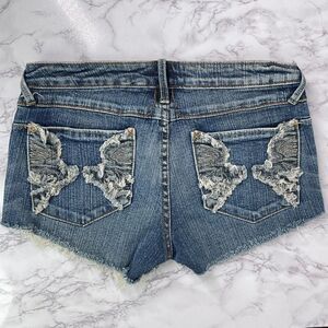 American Rag Blue Embroidered Wing Design Custom Cutoff Jean Shorts 5